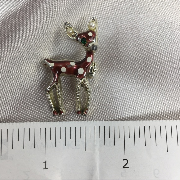 Vintage Reindeer Pin Tiny Christmas Bambi Rudolph The Red Nose Reindeer Brooch - Picture 7 of 11